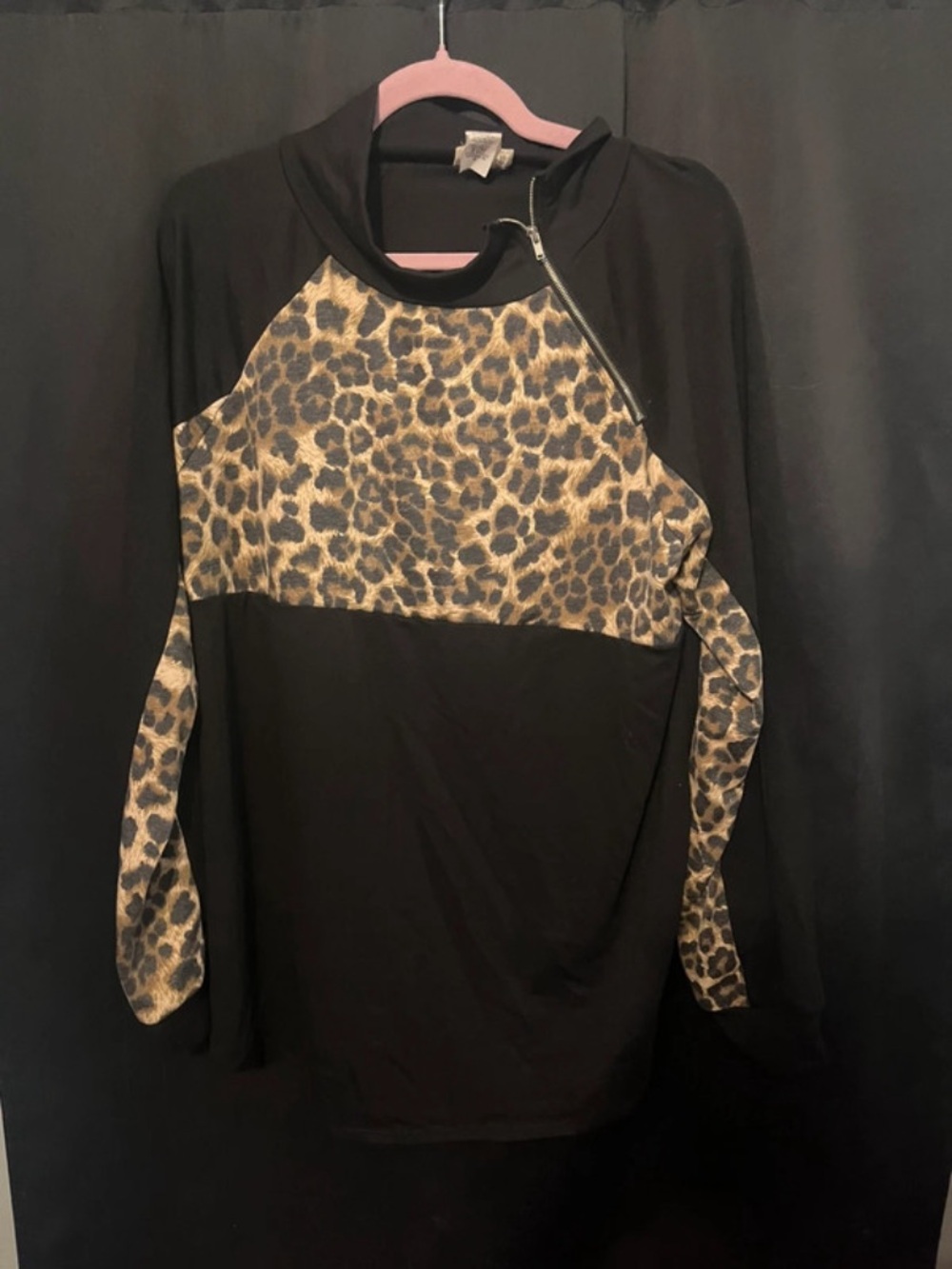 BiBi Black Pullover with Leopard-Print Panel